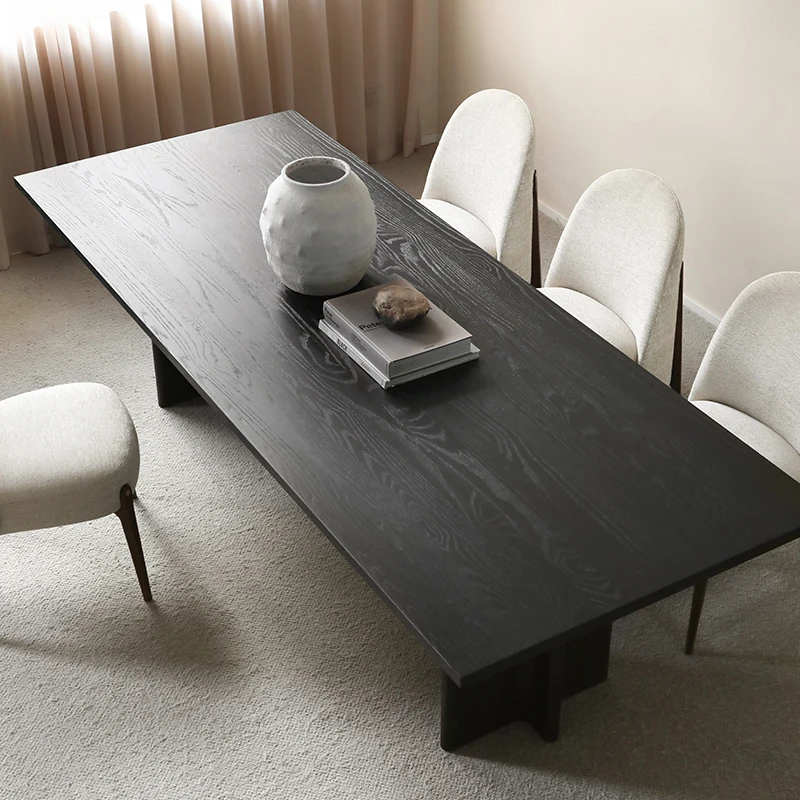 

m Nordic simple solid wood dining table rectangular wabi style minimalist long table western dining table log meeting m