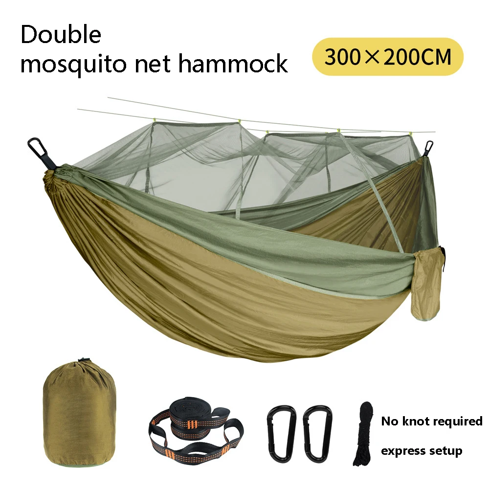 Hamaca de mosquitera doble, Camping al aire libre, antivuelco, tela de paraguas de gran tamaño, tela antivuelco, 300 × 200cm