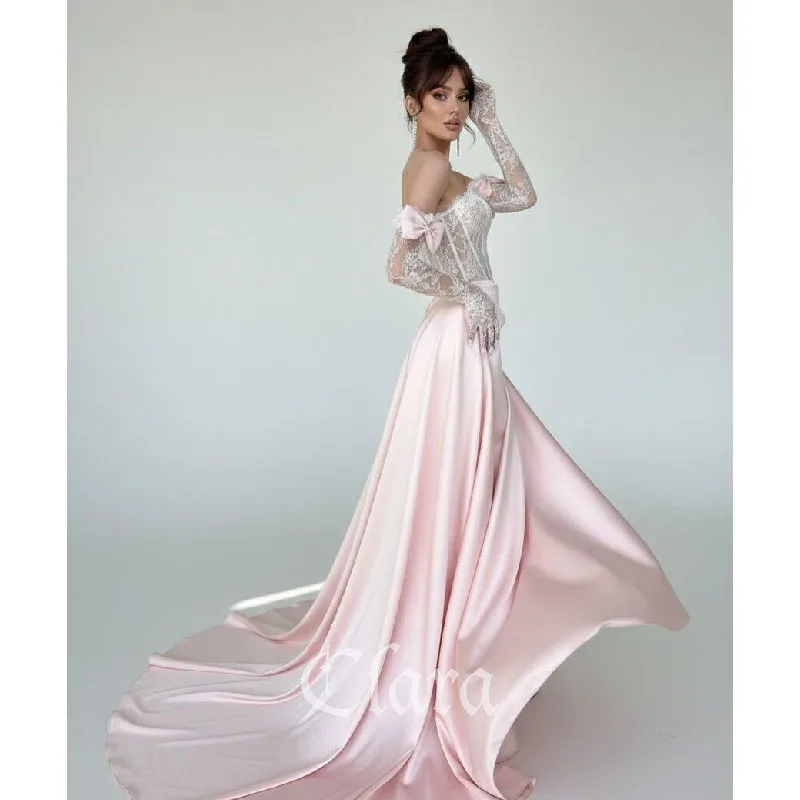 Vestidos de Noche Elegantes de Encaje Charmeuse con Lazo, Estilo Sirena, Personalizados por Clara, de Alta Calidad para Mujer, sin Tirantes, sin Mangas, Largos hasta el Suelo, para Graduación