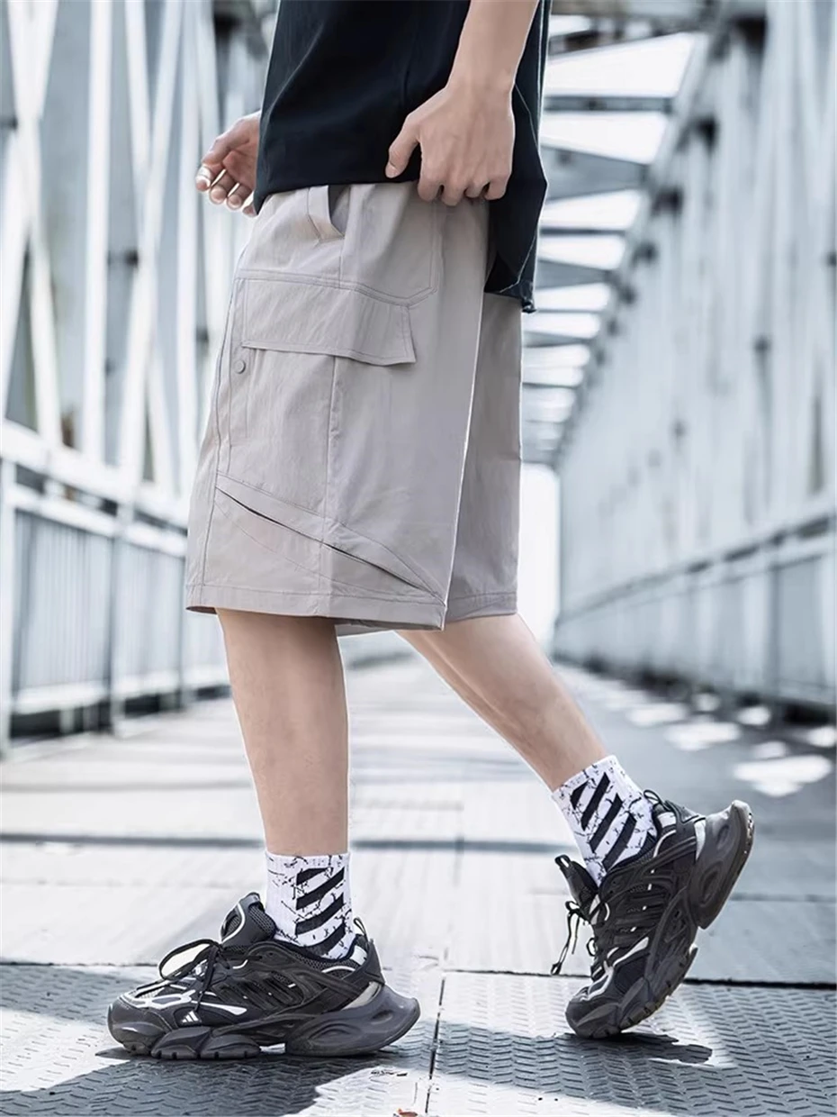 Summer Tactical Short Men Punk Hip Hop Cargo Pants Paratrooper Big Pockets Outdoor Techwear Baggy Casual Knee Length Shorts Male