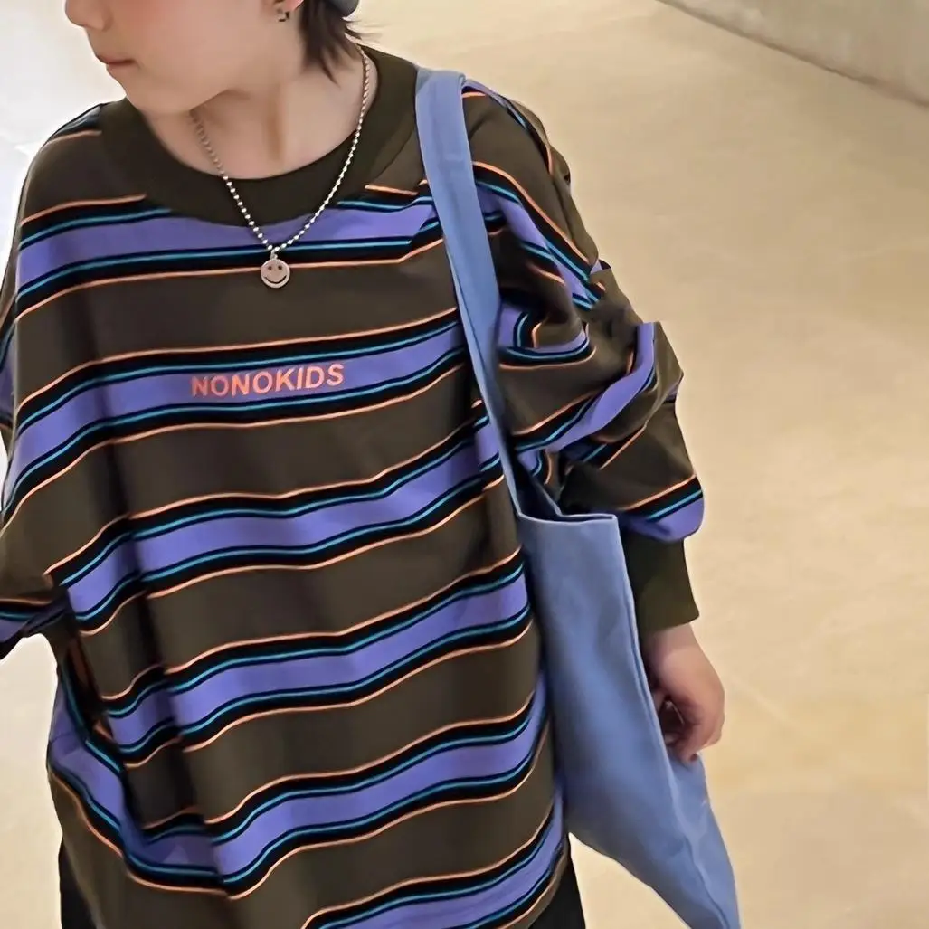 2025 New Boys' Long Sleeved T-shirt Spring and Autumn Edition Children's Korean Loose Casual Striped Top