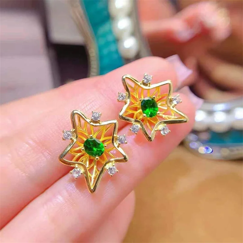 

Natural Chrome Diopside Stud Earrings 925 Sterling Silver Gemstone Genuine with Certificate Fashion Anniversary Gift