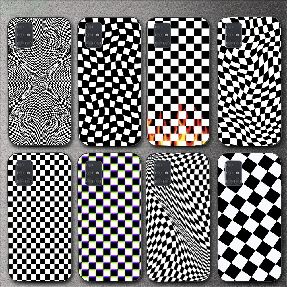 Black White Checkerboard Phone Case For Samsung Galaxy S21 S22 S23 S24 Note S20 Plus Ultra Shell