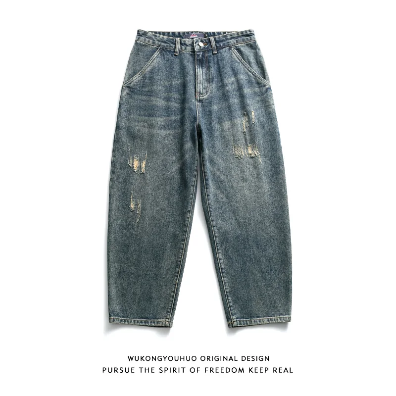 

Wukong Has Goods Autumn New American Retro Ripped Straight Leg Jeans Men Trendy Loose Washed Casual Pants Youth Popular