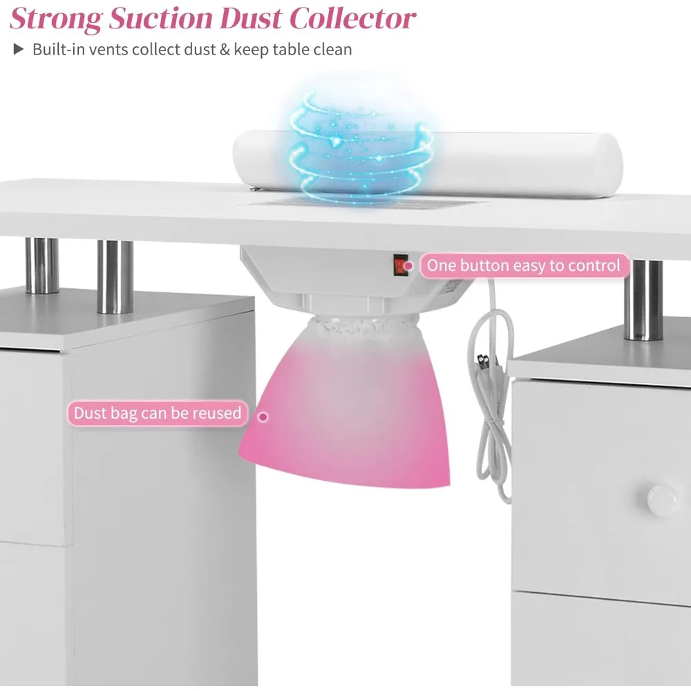 Manicure Table Nail Desk for Tech, Nail Table Station w/Electric Dust Collector, Nail Makeup Storage for Beauty Salon