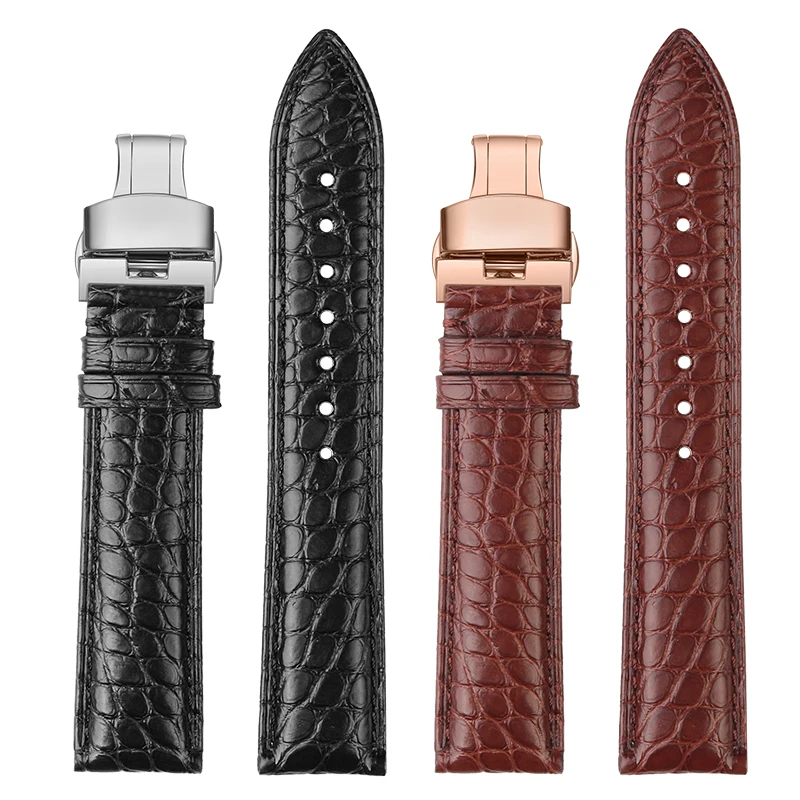 حزام ساعة من جلد التمساح الأصلي 16 ملم 18 ملم 20 ملم لونجين أوميغا سيتيزن تيسو سيجل - مشبك فراشة للجنسين