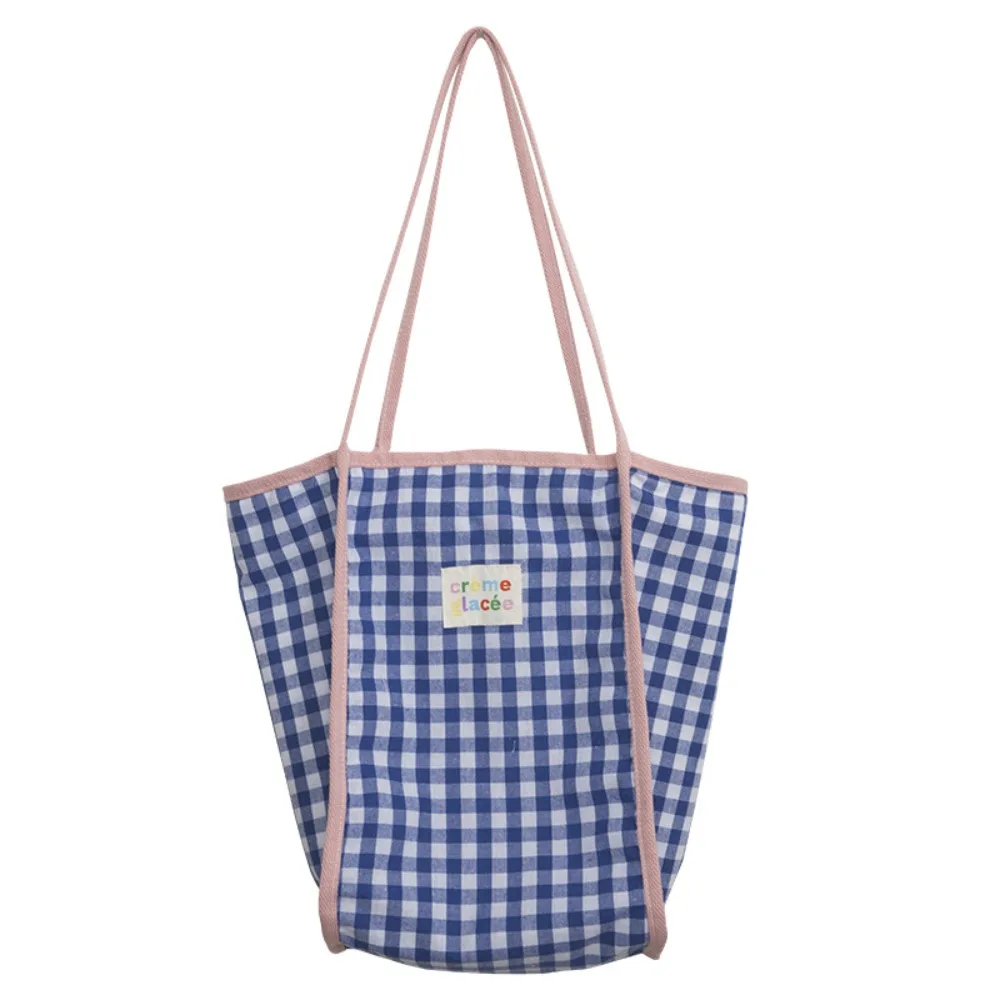 Women Canvas Shoulder Bag Red Plaid Books Daily Shopping Bags Students Bookbags Cotton Cloth Handbags Large Tote For Girls