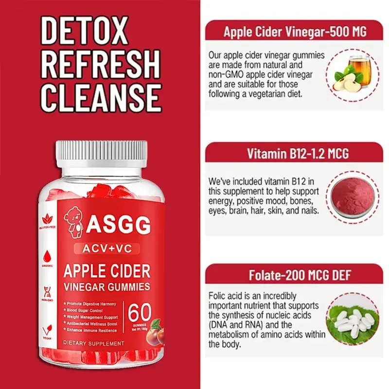 Apple Cider Vinegar Gummies B Vitamins Weight Management Detox for Bloating and Constipation Slimming Products Fat Burning