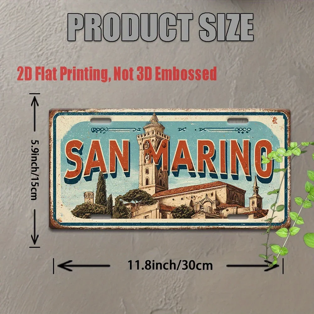 2D Flat, 1 Piece of Retro  Metal Sign, San Marino Cityscape Aluminum Sign, Suitable for Home, Bar, Cafe, Garage Wall Art