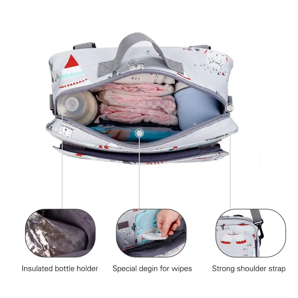 Polyester Stroller Bag Multiple Pockets Waterproof Pram Storage Hanging Bag Large-Capacity Portable Outing Travel Mummy Bag