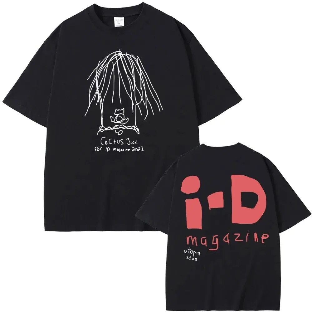 Rapper Cactus Jack Tshirt UTOPIA Album Graphics T-shirts Men's Hip Hop Pure Cotton Tees Male Casual Oversized T Shirt Streetwear