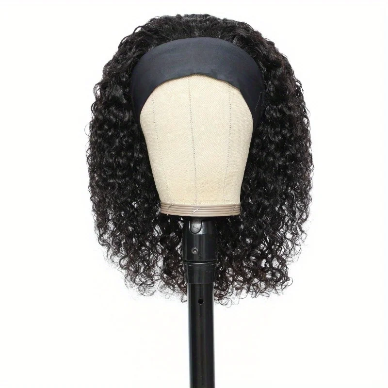 200% Dichte Body Wave Brasilianisches Remy Echthaar Vollmaschinell Gefertigte Perücke Kinky Curly Stirnband-Perücke für Frauen – Detail 7