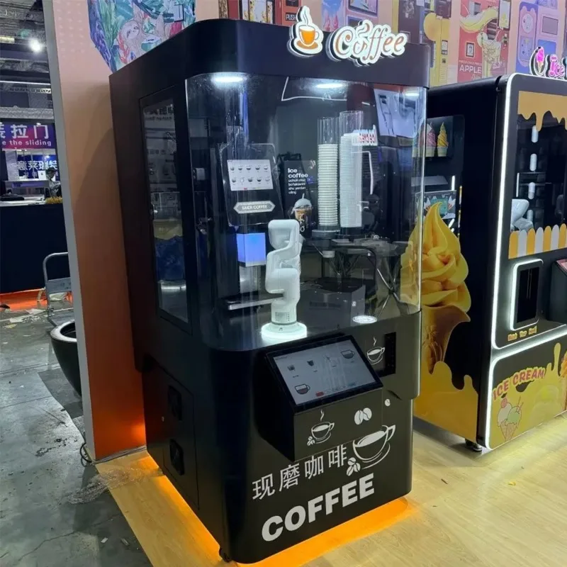 6-Axis Remote Monitoring Robotic Arm Coffee Vending Machine with Latte Art And Ice Making Functionality