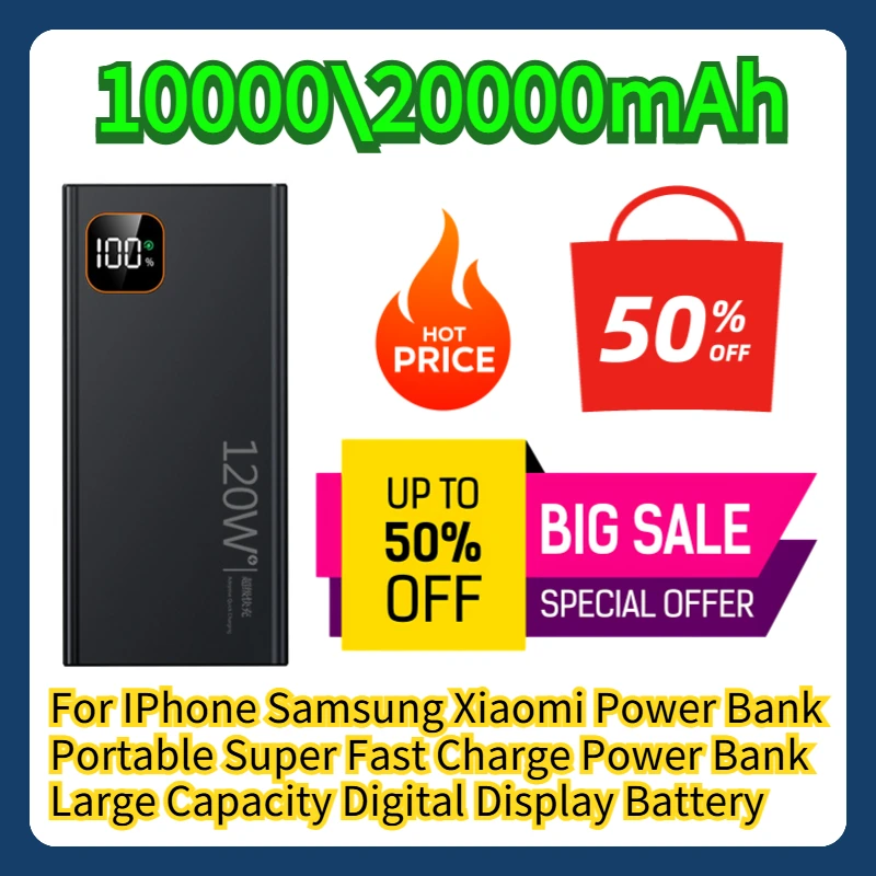 

For IPhone Samsung Xiaomi Power Bank Portable Super Fast Charge Power Bank Large Capacity Digital Display Battery