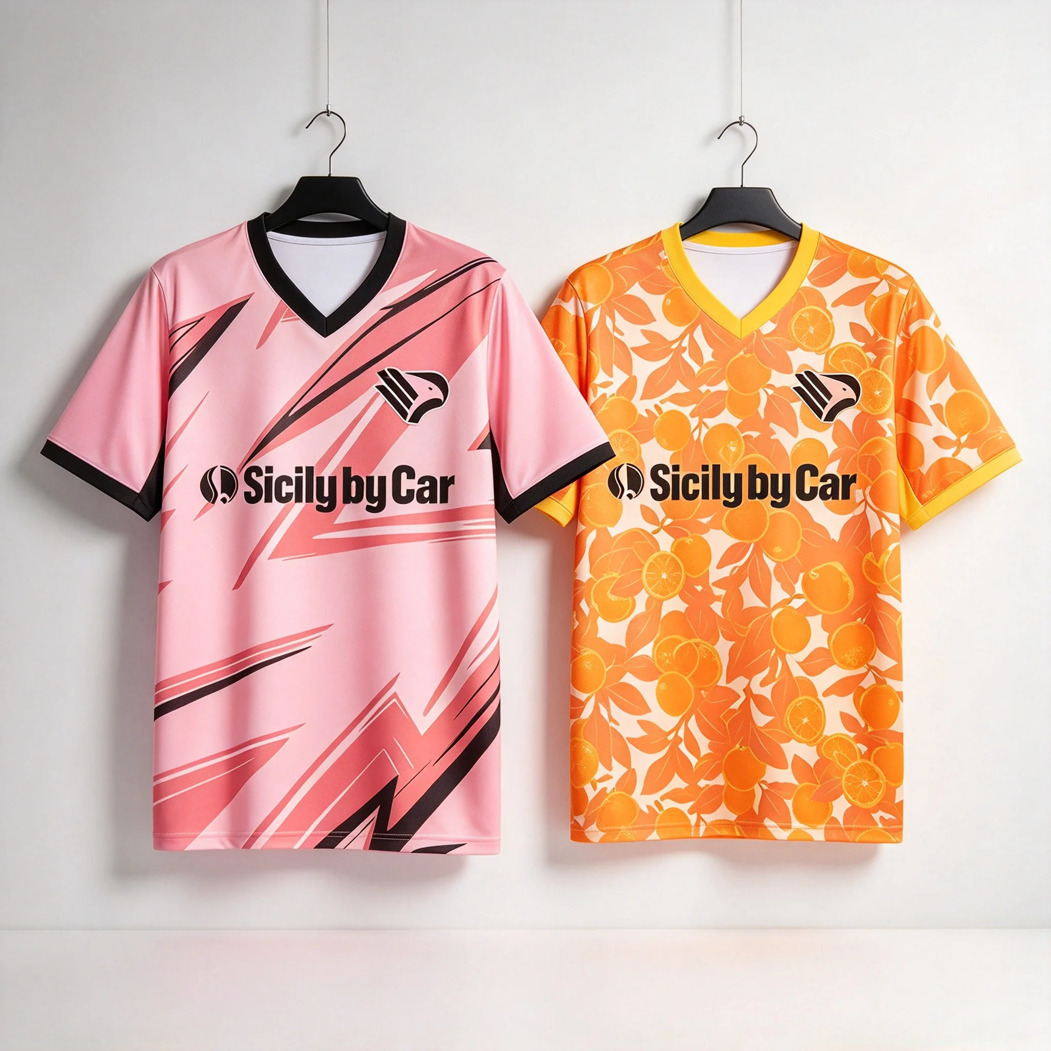 2 Pack Sicily by Car Soccer Jerseys Pink Lightning Orange Citrus Print 3D Quick Dry Breathable Football Shirts Men Women