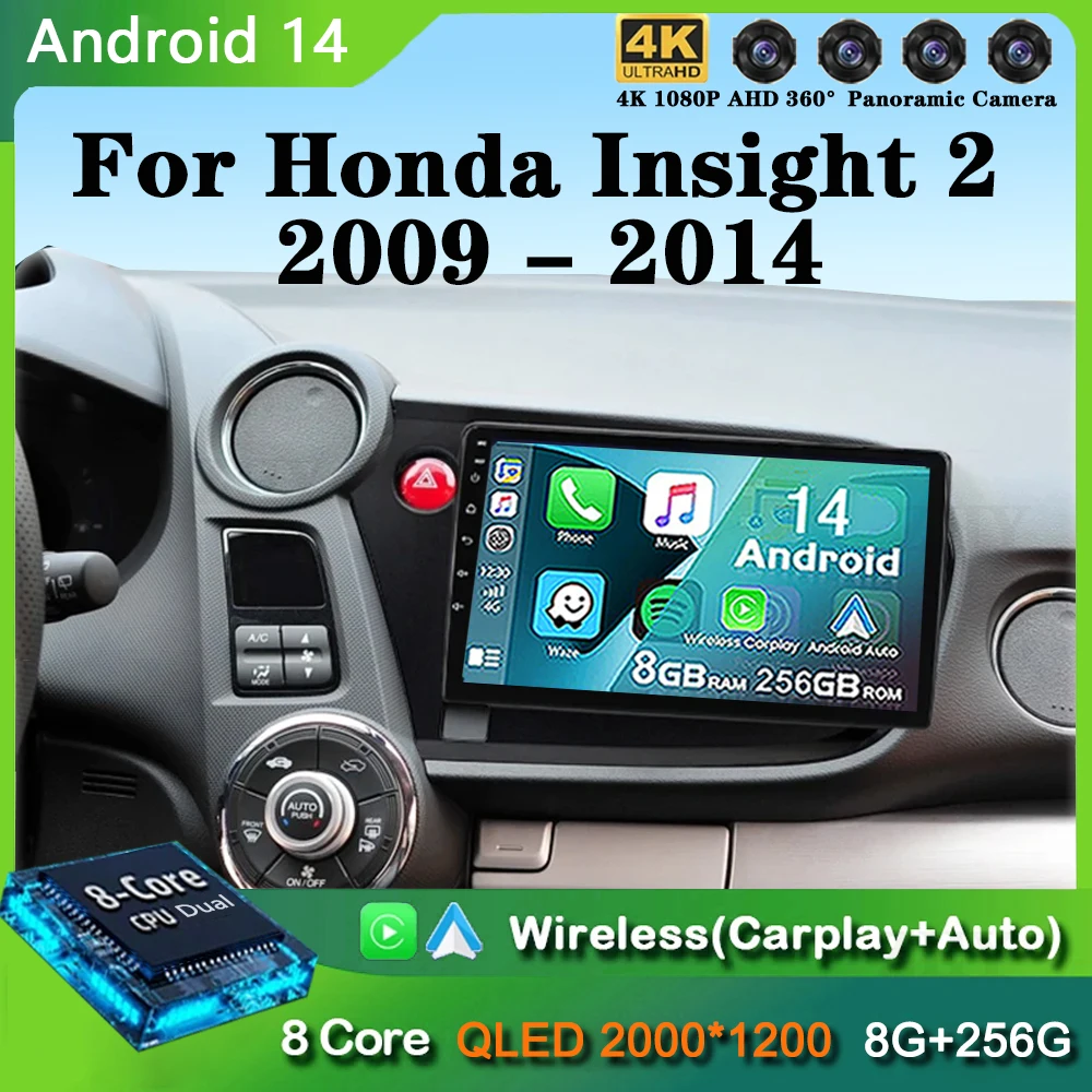 

9 Inch Android 14 For Honda Insight 2 LHD RHD 2009 - 2014 Car Auto Radio Multimedia Player GPS Navigation Wireless Carplay DSP