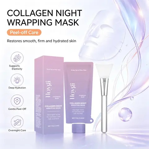Collagen Night Wrapping Mask Firming Hydrating Glowing Skin Exfoliating Face Mask with Hyaluronic Acid for Deep Cleansing