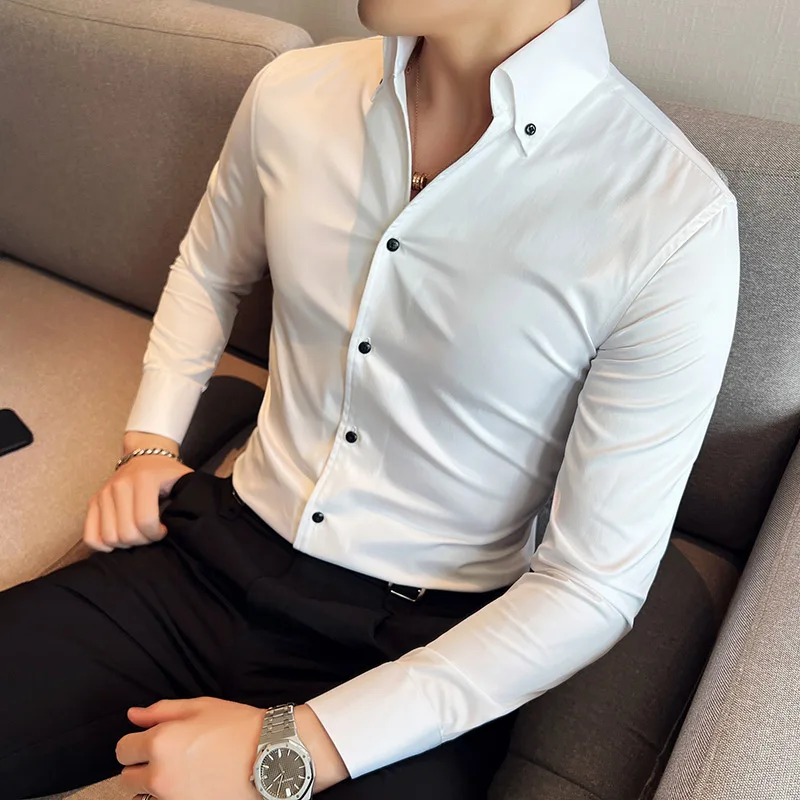 2023 Spring Autumn Men\'s Business Office Dress Shirts/Male Slim Fit High Quality Casual Long-Sleeved Shirt  Homme Tops S-3XL