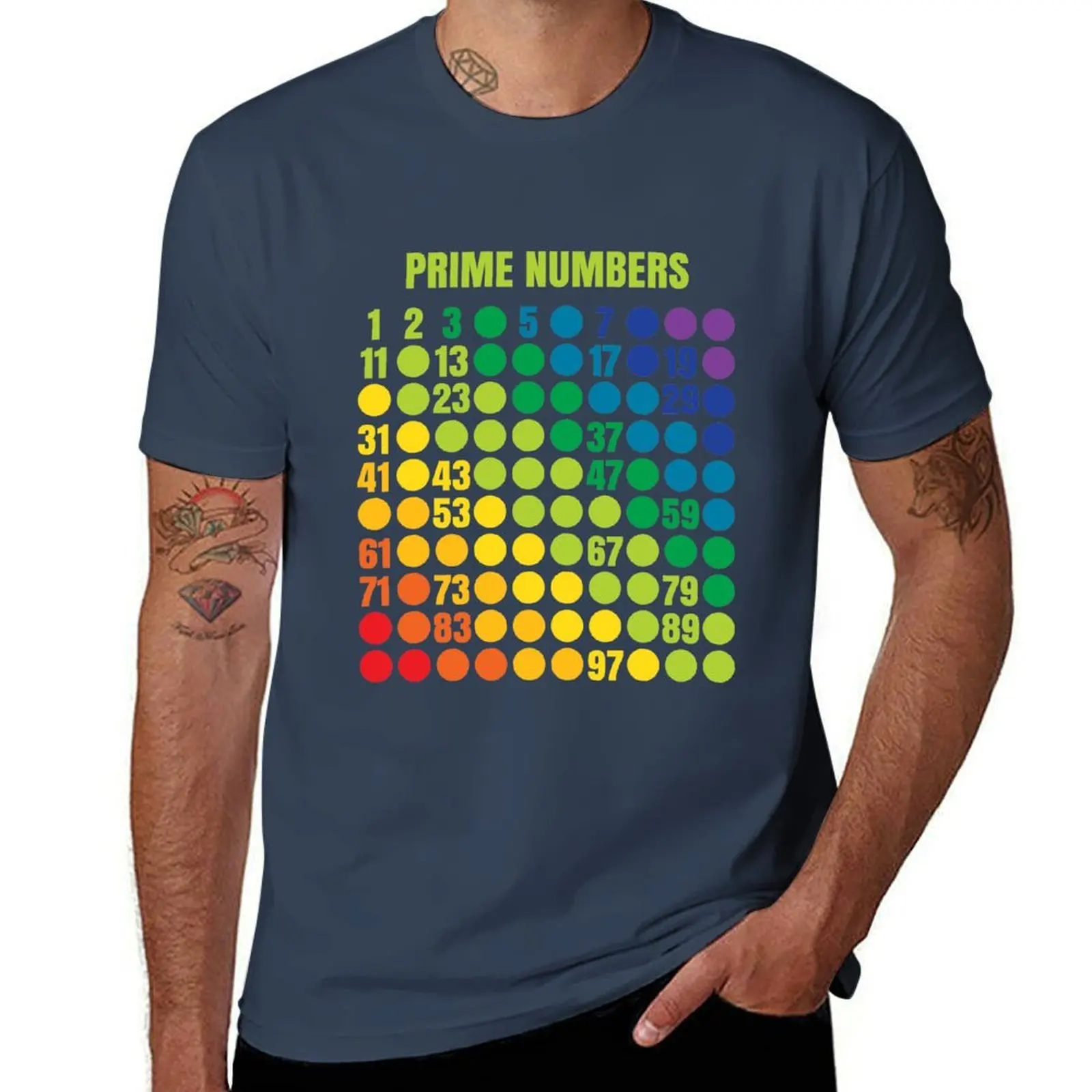 

Rainbow Grid of Prime Numbers T-Shirt Work Style Casual T-Shirt