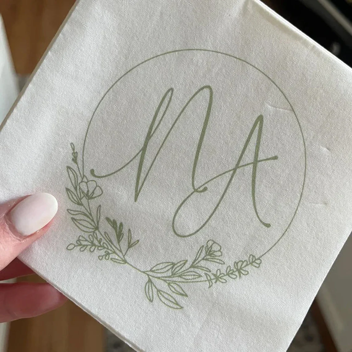 Custom Wedding Cocktail Napkins, you provide your artwork! Personalized Cocktail Napkins, White or Ecru printed full color, Mono