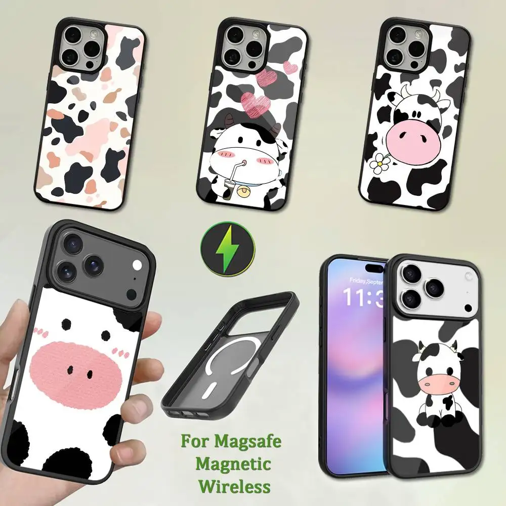 

Black White Art Print Cow Phone Case For iPhone 13,12,11,16,15,17,14,Pro,Max,Plus,Mini,Magsafe,Magnetic Wireless Charging