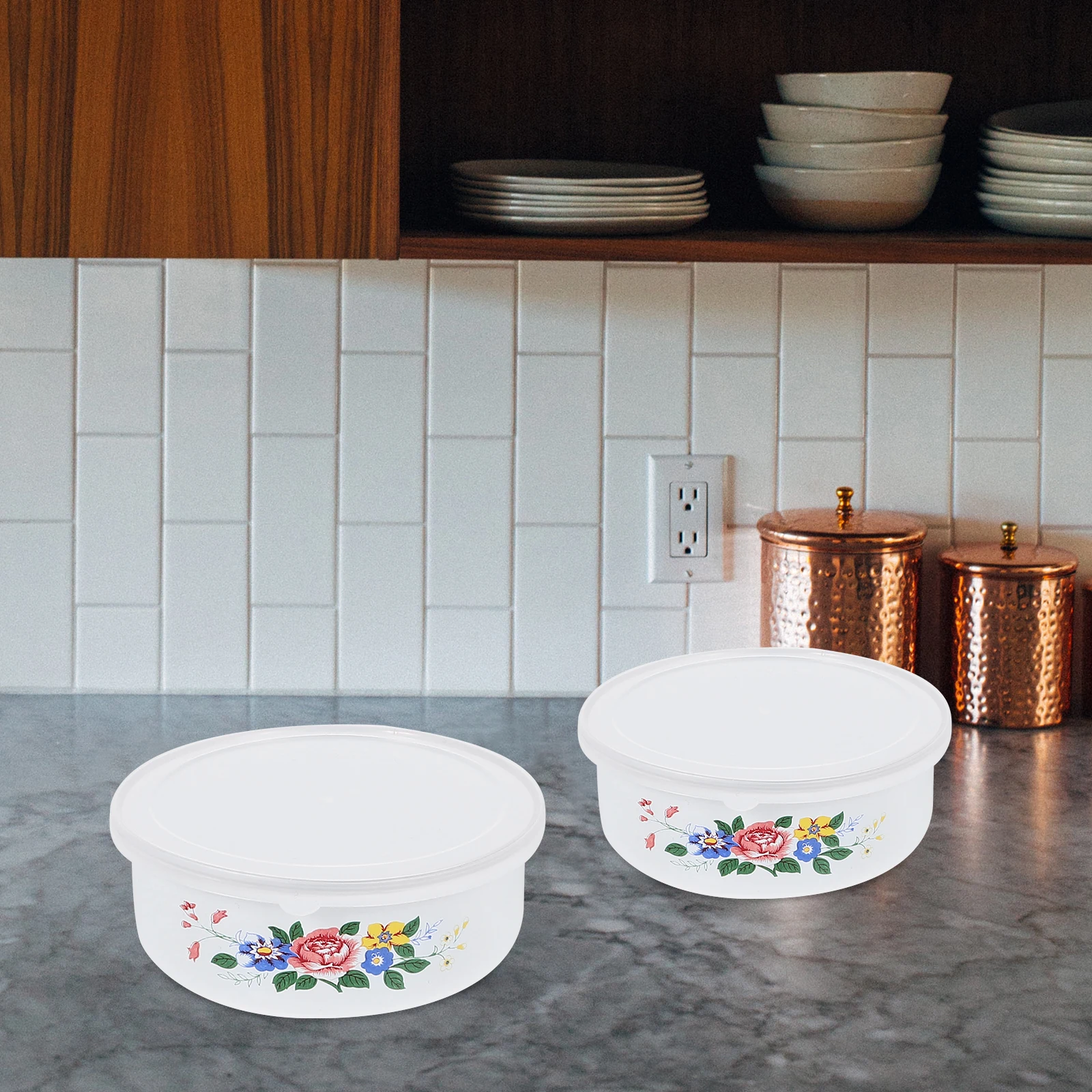 

3pcs Enamel Bowls Vintage Food Storage Bowl Salad Container Portable Refrigerator Preservation Lunch Bowl