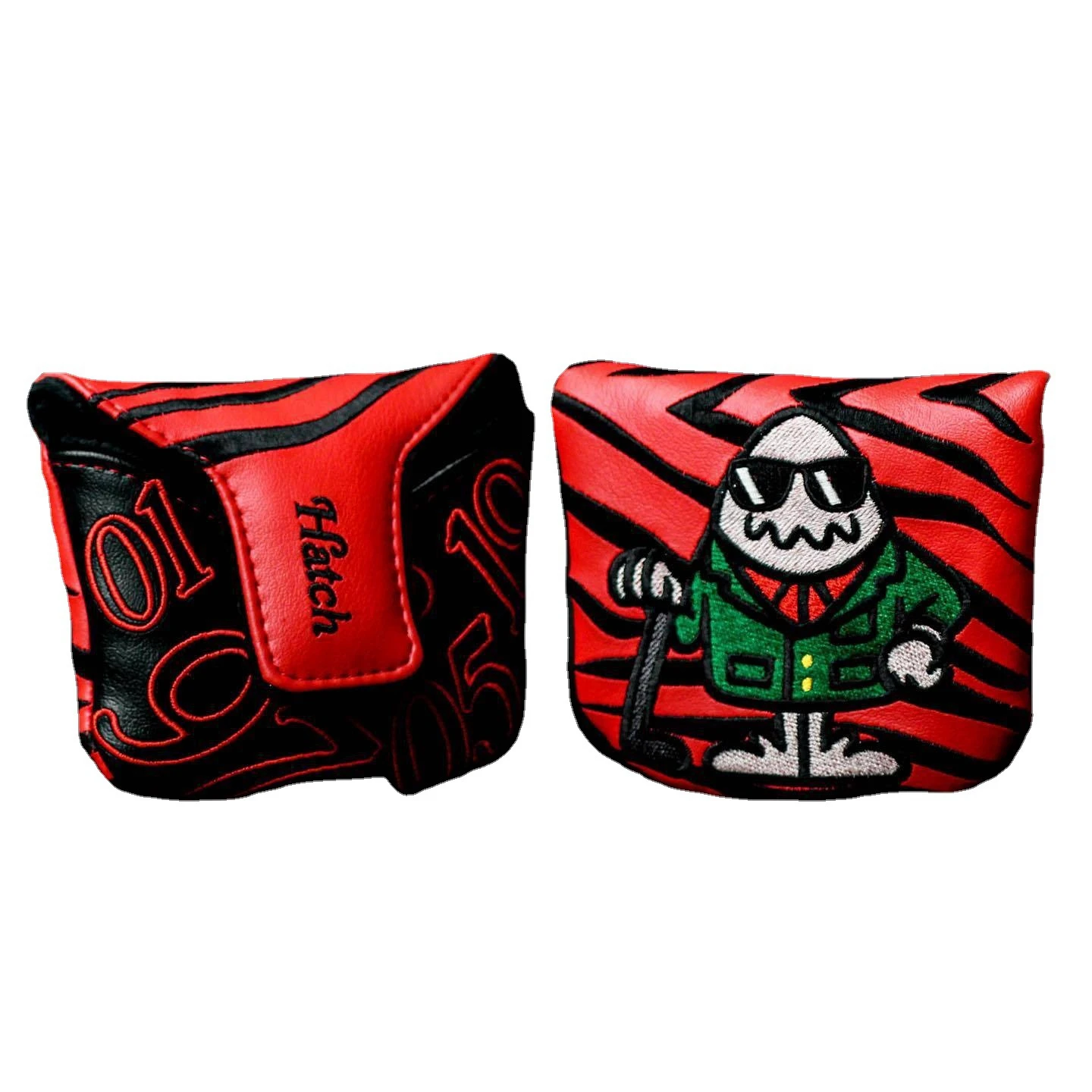 غطاء رأس مضرب الجولف مع إغلاق مغناطيسي جلدي مقاوم للماء مربع الزاوية اليمنى غطاء رأس مضرب نمط أحمر #5