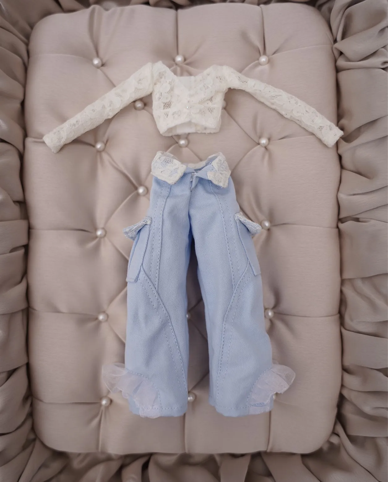 

Blythe doll clothes accessories denim set azone p20 doll clothes ob22 ob24 OB26 1/6 doll clothes lace denim set