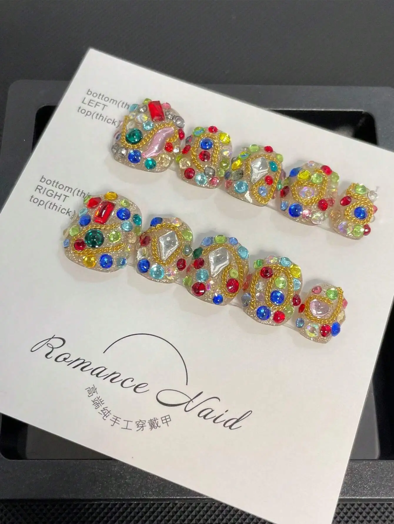 1 para (10 sztuk) kolorowe Rhinestone pełne paznokcie Nail Art porady, luksusowe ręcznie robione Manicure wielokrotnego użytku biżuteria naciśnij na paznokcie Nail Supp