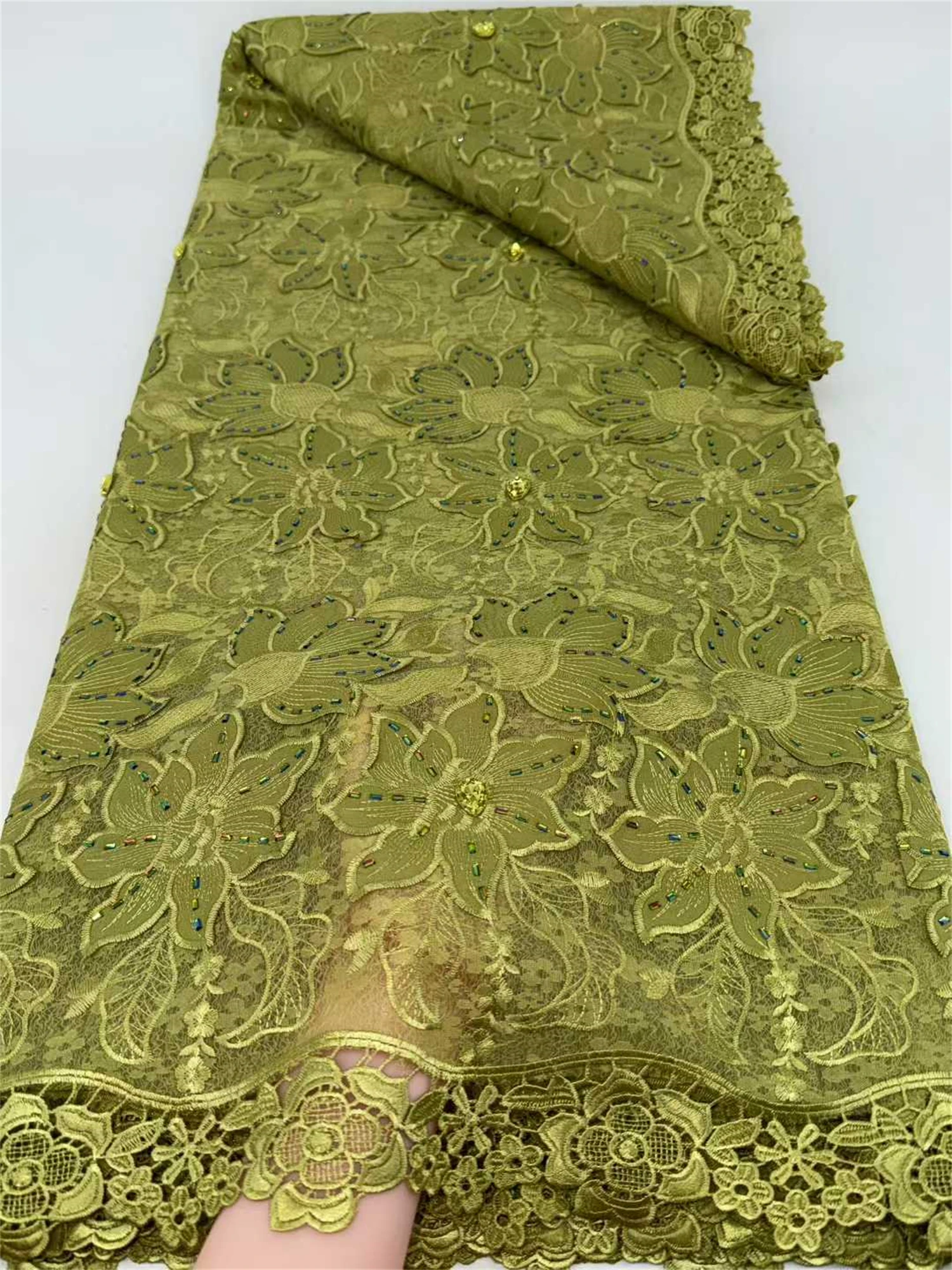 

Africa Laser Lace Fabric High Quality 2025 Nigerian Colour Gem Water Soluble Lace 3D Embroidery Lace Fabric For Sewing 5 Yards