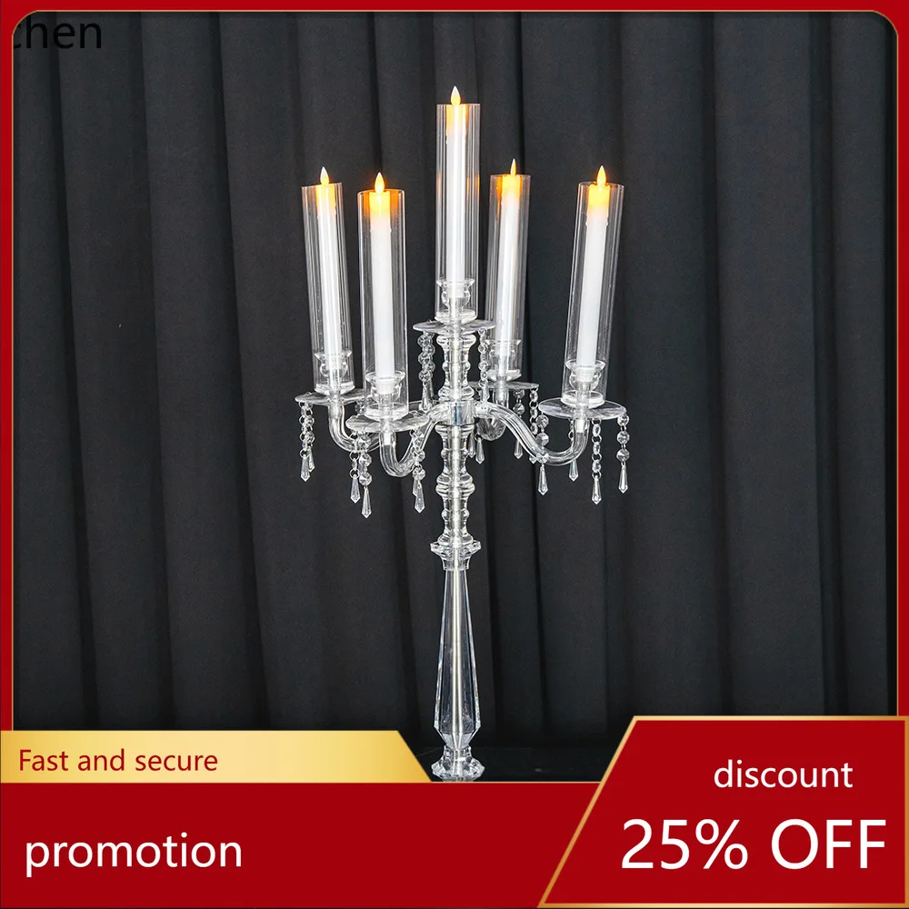 

YFY Crystal Glass Tube Candle Holder Wedding 5-Head Candle Holder Dining Table Candlelight Dinner Diamond Candle Holder