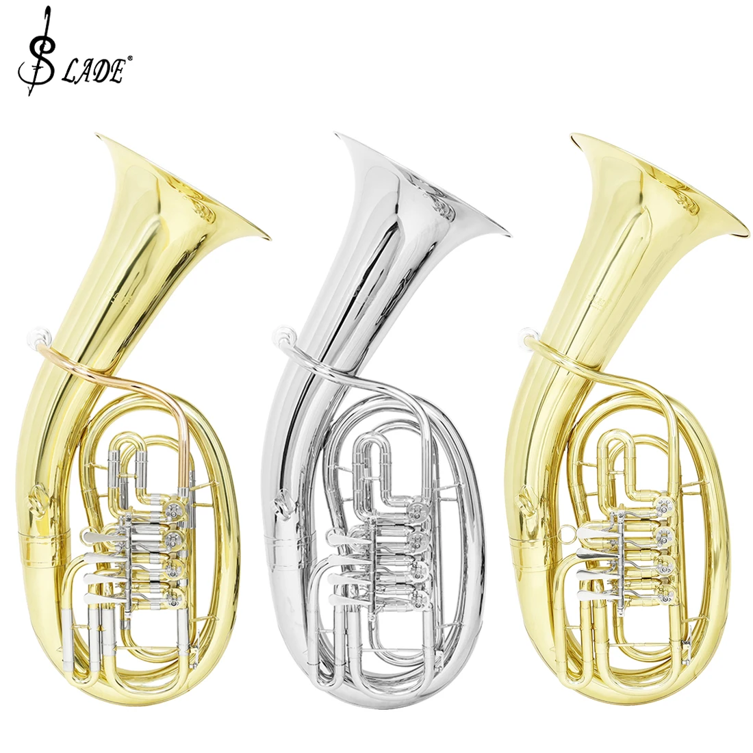 SLADE Euphonium Four Flat Keys Brass Body Euphonium Profession Brass Musical Instrument with Accessories Wipes Gloves Bags