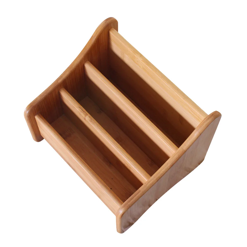 Schreibtisch-Organizer aus Bambus, 3-Gitter-Aufbewahrungsbox für Fernbedienung, Snacks, Kosmetik, Heimbüro, Halter, multifunktionale Tischaufbewahrung