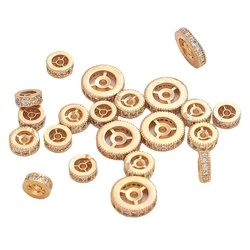 1PC 6/7/10mm 14K Gold Plated Brass with Zircon Stone Wheel Bead Rondelle Spacer Beads for Bracelet Necklace Jewelry Making