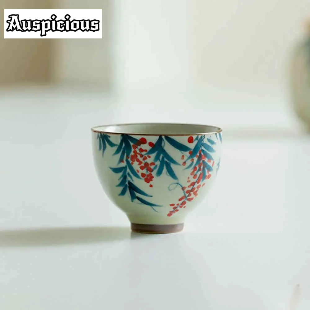 

2pc/set Pure Hand Painted Wisteria Flower Ceramic Teacup Retro Wheat Straw Yellow Ru Kiln Master Cup Tasting Cup Kung Fu Teaset