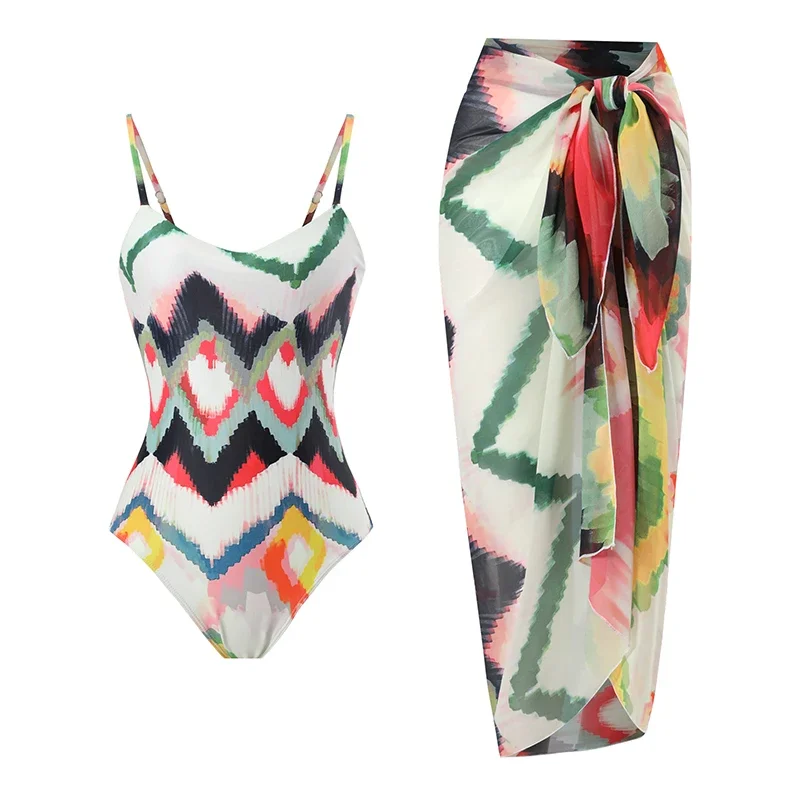 

Women's Swimsuit Multicolor Print Square Neckline Ajustable Shoulder Straps 1 Piece Maillot Swimwear Beachwear