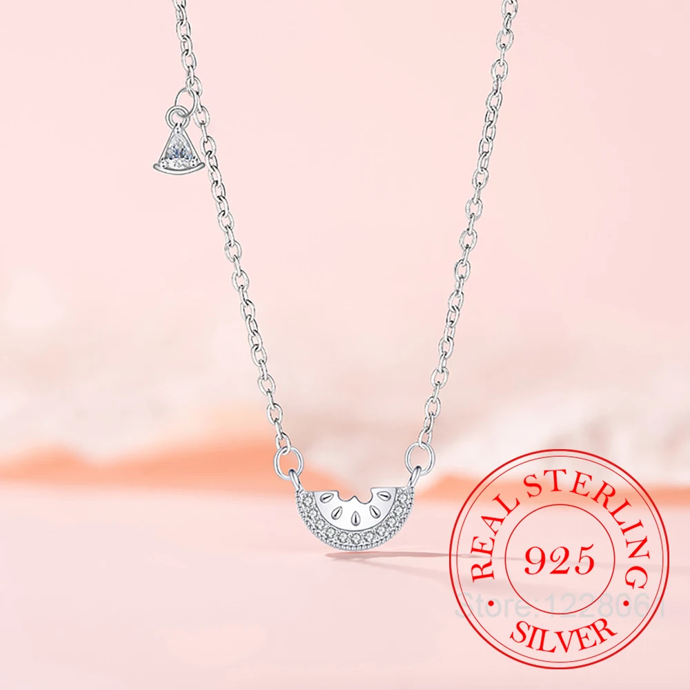 

925 Sterling Silver Exquisite Summer Seaside Watermelon Pendant Necklace For Women Choker Chain Wedding Party Jewelry Gift