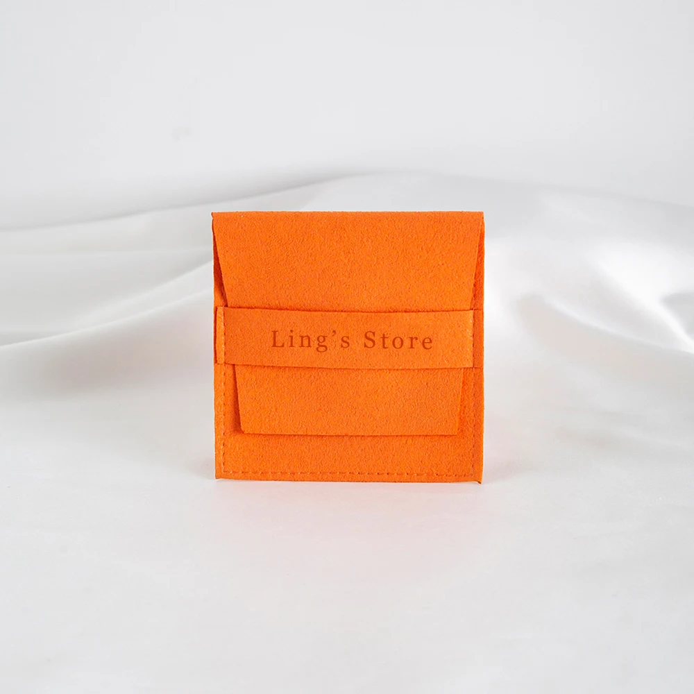

50/100Pcs Orange Personalized Logo Microfiber Jewelry Packaging Bag Earring Ring Bracelet Pendant Organizer Pouch Wedding Favors