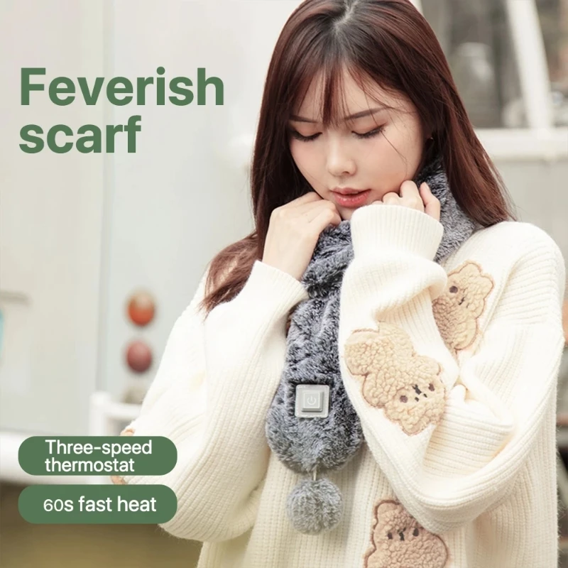 

50x50cm Smart Heated Electric Scarf Women 3 Gears Heating Autumn Winter Hiking Scarves USB Charge Home Outdoor Sport Neckerchief