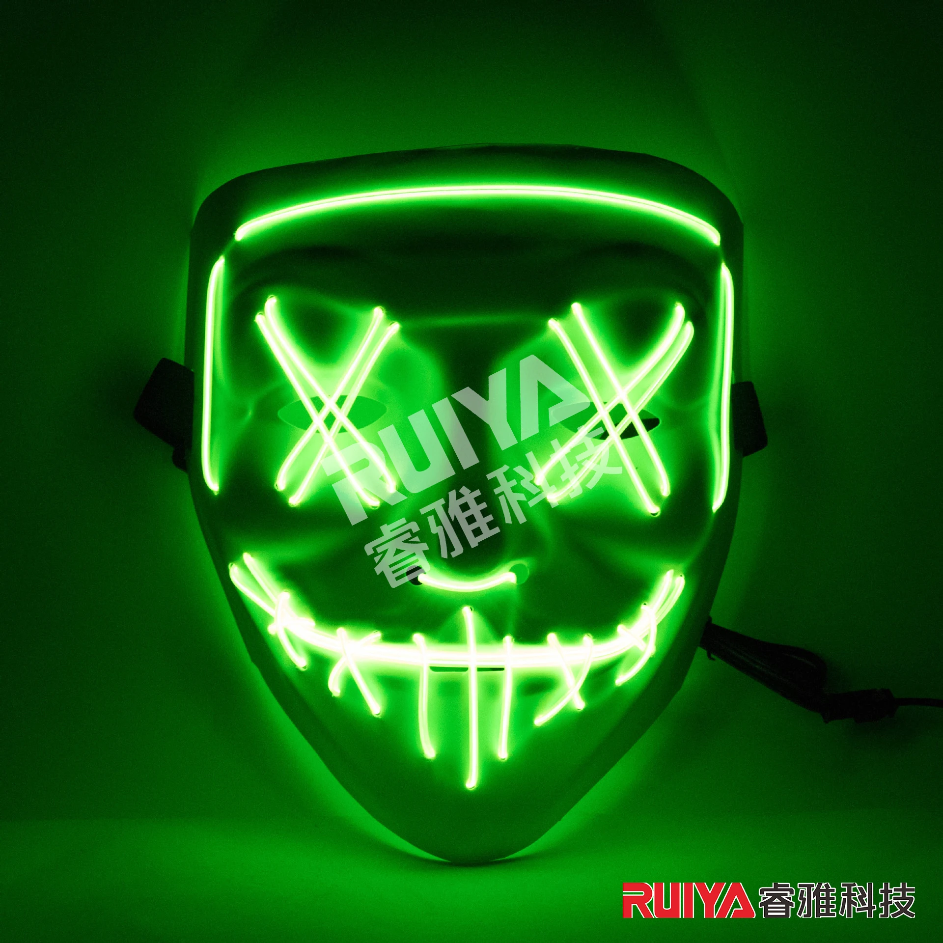 Halloween Party Led Lichtgevende Masker Douyin Ghost Face Fluorescerende V-Vormige Horror Sfeer Prop Volledig Gezicht Mannelijk Creatief Geschenk