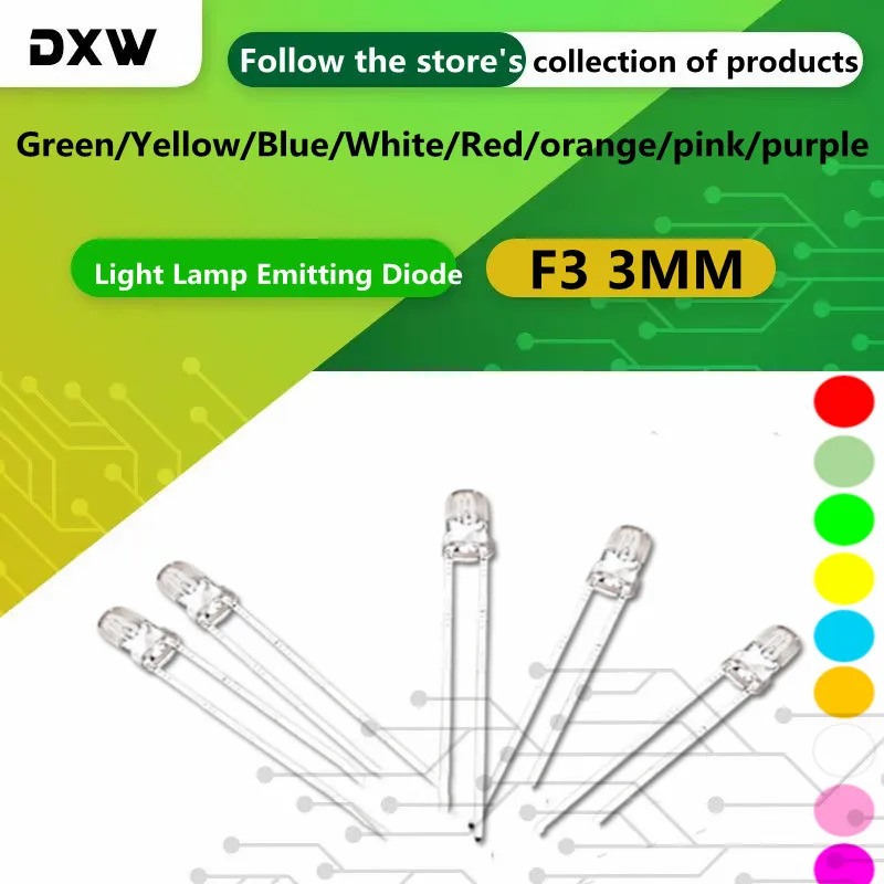F3 Ultra Bright Water 3MM Clear Green/Yellow/Blue/White/Red/orange/pink/purple Long Feet LED Light Lamp Emitting Diode Dides Kit