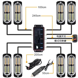 1 Set 8*24LED 12V Strobe Lights For Car Emergency Ambulance Police Flashing Light With Switch Red White Amber Blue