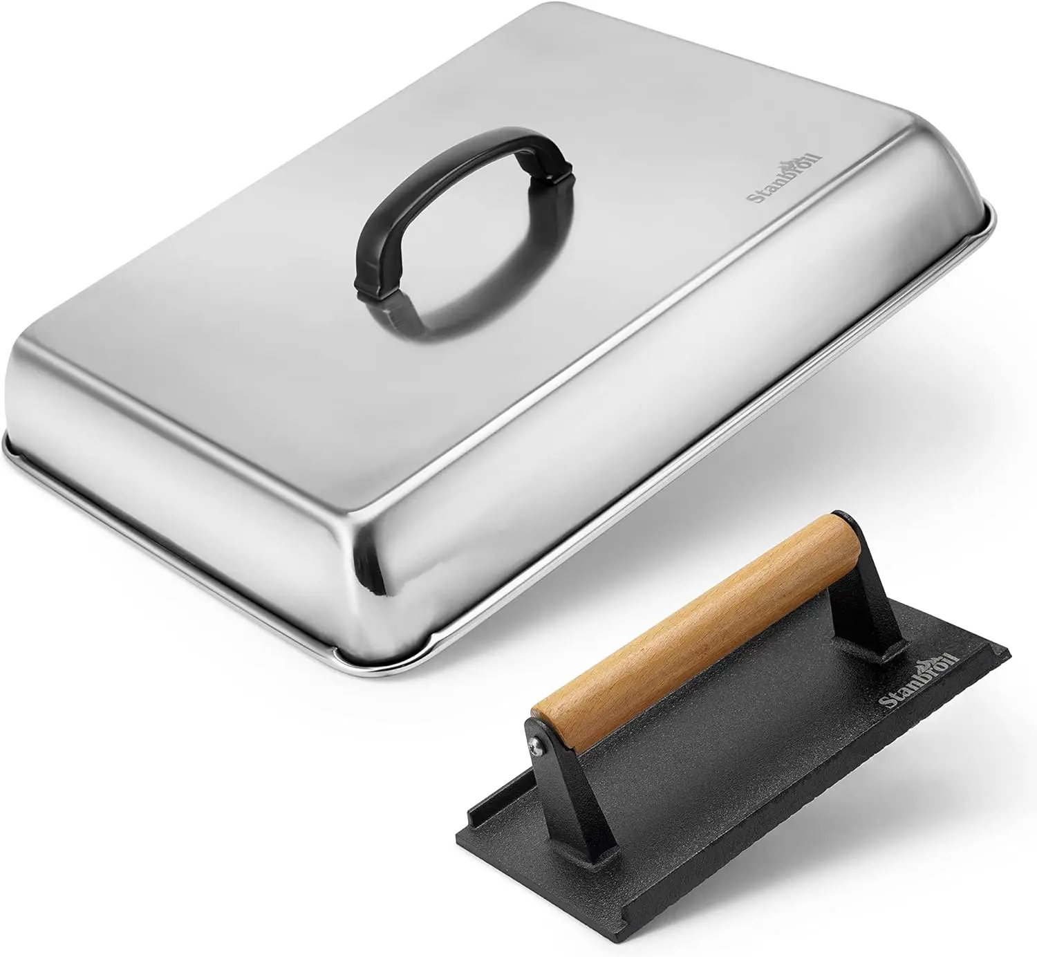 

Meltin Dome & rill Press Kit- Stainless Steel Bastin Cover Cheese Meltin Dome with Cast Iron Bur er Bacon Press