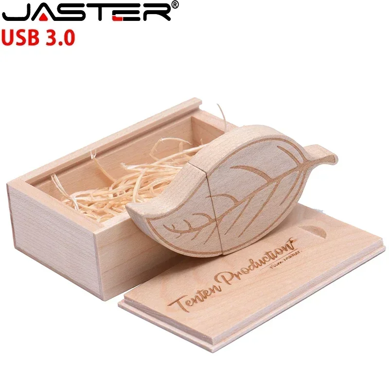 Leaves USB flash drive wooden leaf box USB 3.0 Memory stick 128GB pen drives 32gb pendrive 64 gb Creative gift Free custom Logo