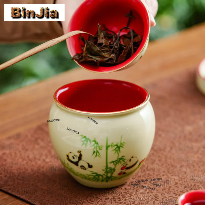 450ml Ceramic Decal Panda Paradise Jianshui Tea Wash Writing-brush Washer Tea Residue Bucket Chaxi Teaset Supplies Ornaments