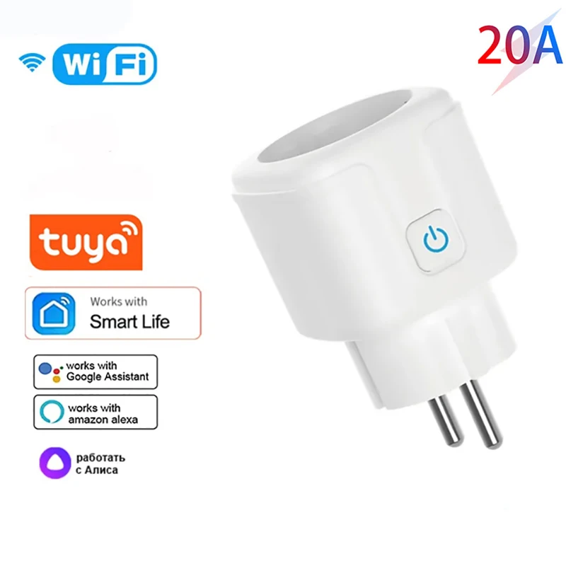 Tuya WiFi Smart Plug 16A/20A EU Power Monitor Switch Smart Socket With Timing Function Smart Life Support Alexa Google Home