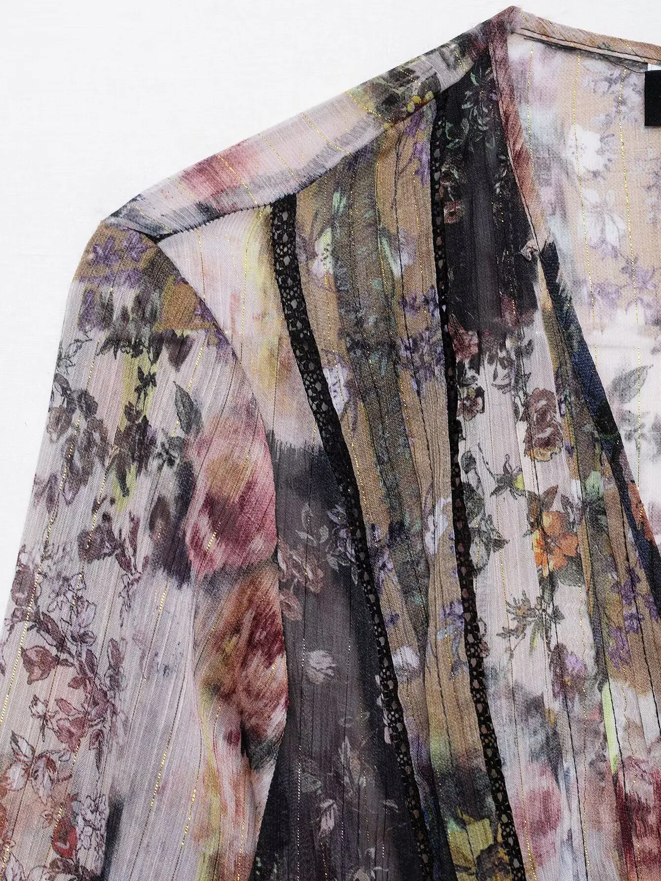 فستان نسائي أنيق من Zevity برقبة على شكل V وخياطة من الدانتيل وشاحات مطبوعة بالزهور فستان نسائي أنيق بأكمام طويلة فساتين غير رسمية DS9077