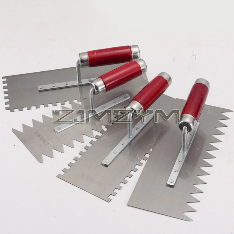 Wood Handle Tooth Trowel Manganese Steel Blade Wall Plaster Tiling Floor Tile Shovel Construction Concrete Spatula Tool