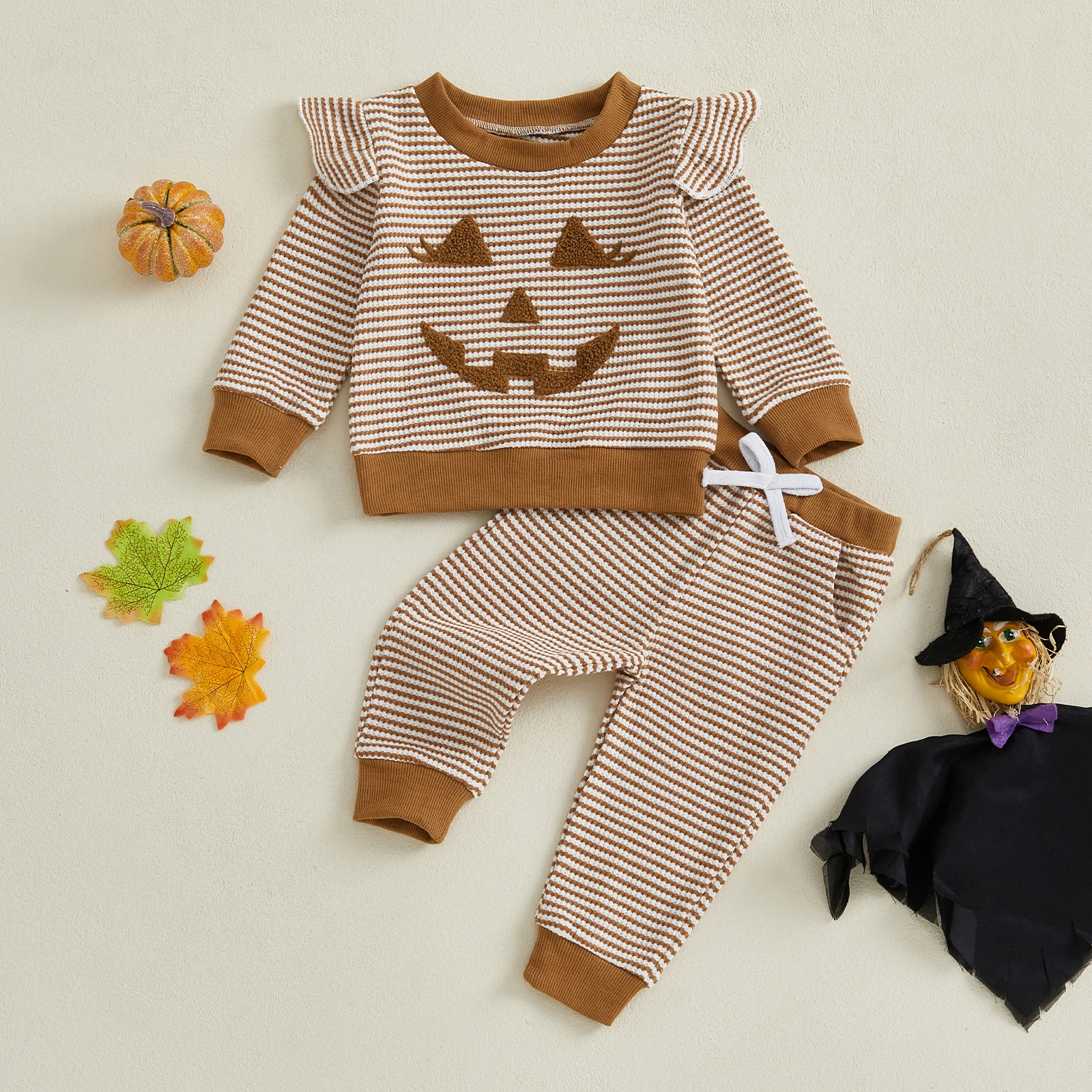 FOCUSNORM 0-4Y الصغار الفتيات ملابس الهالوين مجموعات اليقطين التطريز شريط طباعة طاقم الرقبة طويلة الأكمام الهراء القمم السراويل