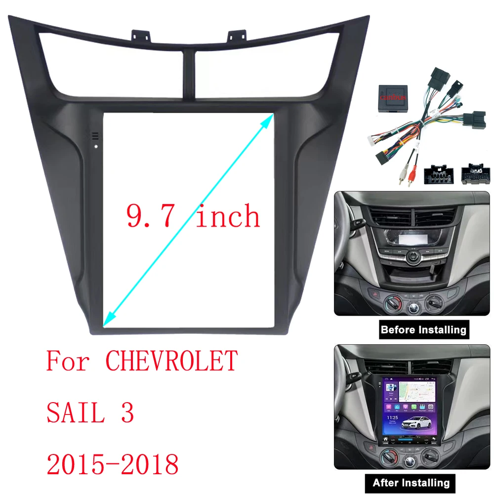 BAIXING 9.7 Inch 2 Din Car Radio Fascias For CHEVROLET SAIL 3 2015-2018 Tesla Style Multimedia Frame Video Player DVD Panel Trim